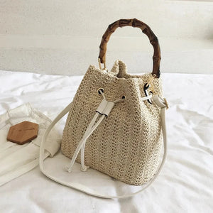 Women Straw Weave Bucket Bags Rattan Summer Beach Shoulder Bags Female Casual Handbags Purse Small Travel Crossbody Bags