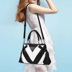 Luxury Patchwork Handbag Women PU Leather Handle Bag Fashion Brand Crossbody Bag Designer Large Shoulder Bag