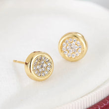 Charger l&#39;image dans la galerie, Zircon Round Stud Earrings Hip hop Gold Plated Unisex Micro Earings