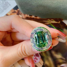 Cargar imagen en el visor de la galería, Silver Color Temperament Vintage Inlay Mint Green Tourmaline Rings for Women Sparkling CZ Wedding Jewelry