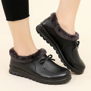 Winter Warm Women's Leather Sneakers Platform Shoes Wedge Casual Shoes q121