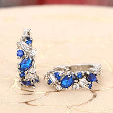 Load image into Gallery viewer, Blue/White Cubic Zirconia Hoop Earrings Silver Color Women Bridal Earrings t60
