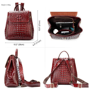 Real Leather Laptop Backpack Fashion Travel Bags Daypack for Women Crocodile Pattern School Backpack for Girls 7696