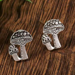 Vintage Mushroom Shaped Stud Earrings for Women Antique Silver Color Ear Accessories t17 - www.eufashionbags.com