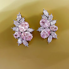 画像をギャラリービューアに読み込む, Pink Cubic Zirconia Stud Earrings Women Temperament Ear Accessories Daily Wear Trendy Jewelry Gift