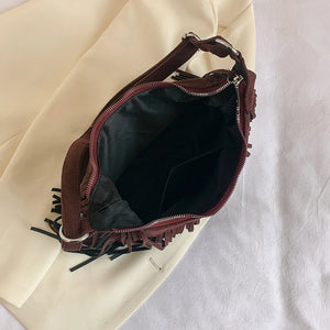 Y2k Tassel Design Suede Fabric Small Crossbody Bags for Women 2024 Designer Luxury Handbags Shoulder Bag