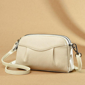 Women phone Purse Genuine Leather Double Zipper Shoulder Messenger Bag n02 - www.eufashionbags.com
