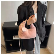 Load image into Gallery viewer, Women Faux Fur Plush Handbags Ruched Handle Small Lady Shoulder Crossbody Bag Casual Tote Half-Moon Hobos Winter