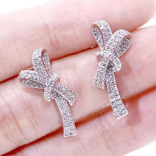 Load image into Gallery viewer, Sparkling Bow Stud Earrings Paved Cubic Zirconia Women Wedding Jewelry he212 - www.eufashionbags.com