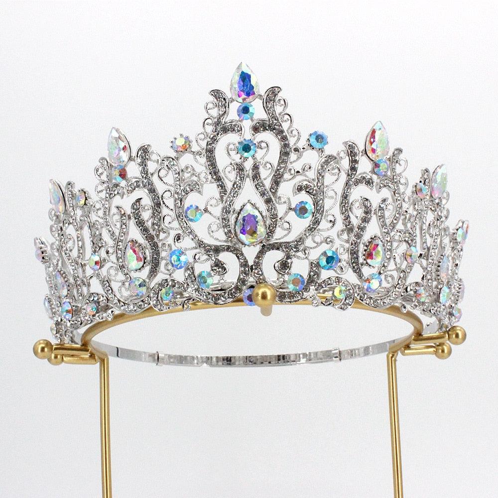 Large Miss Universe Crystal Crown Round Tiaras Queen Rhinestone Wedding Hair Accessories bc83 - www.eufashionbags.com