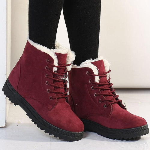 Women Snow Boots Winter Ankle Shoes Fur Botas Mujer Low Heels Short Boots - www.eufashionbags.com