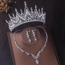 Load image into Gallery viewer, Silver Color Crystal Bridal Jewelry Sets Tiaras Crown Earrings Choker Necklace Set bj43 - www.eufashionbags.com