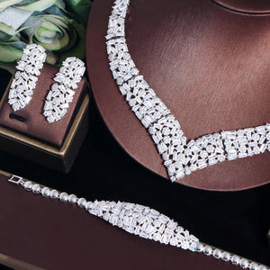 4pcs White Cubic Zirconia Jewelry Sets Chunky Luxury Dubai Bridal Costume Accessories b39