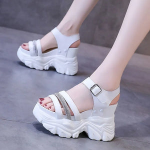 Summer Women Wedges Sandals Shoes Chunky Sandals Bling Crystal Open Toe Sandals