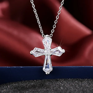 Cross Pendant Necklace with Crystal Cubic Zircon Trendy Wedding Accessories Silver Color Jewelry