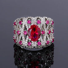 Cargar imagen en el visor de la galería, 925 Sterling Silver Red/Sea Blue Zirconia Ring for Women Wedding Party Jewelry Opened Adjustable Size