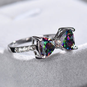 Personality Multi-colored CZ Bow Rings for Women Wedding  Jewelry dc36
