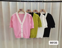 Laden Sie das Bild in den Galerie-Viewer, V Neck Half Sleeve Ice Silk Knitting Coat Sueter Mujer Crop Pink Sweaters Women Lazy Y2k Short Cardigan