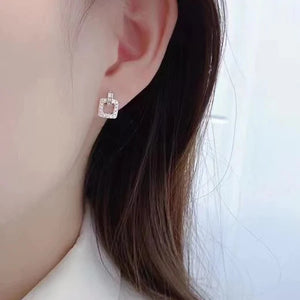 Square Shaped Stud Earrings with Dazzling CZ Stone Dainty Ear Accessories for Women