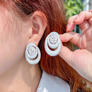Druzy CZ Pave Geometric Endless Round Earrings for Women b163