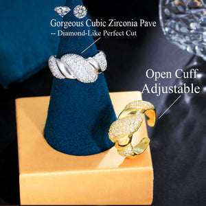 Adjustable Size Open Cuff Twist Cubic Zirconia Rings for Women Trendy Band Jewelry b81