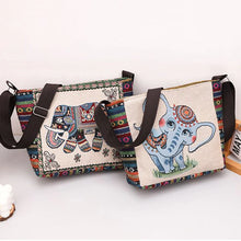 Load image into Gallery viewer, Ethnic Style Handbag Embroidery Elephant Canvas Women Shoulder Bags Grocery Storage Pouch Large Crossbody Bag