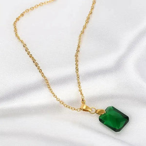 Square Green Cubic Zirconia Pendant Necklace for Women t25 - www.eufashionbags.com