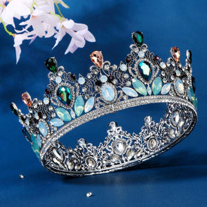 Luxury Royal Queen Mixcolor Crystal Wedding Crown Glass Round Tiaras Rhinestone Pageant Diadem Headdress Bridal Hair Accessories - www.eufashionbags.com