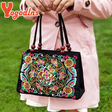 Load image into Gallery viewer, Fashion Embroidery Women handbags National Floral Embroidered Top-handle bags Single-layer Beading Falp Carrier