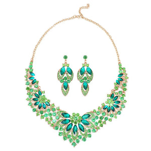 Luxury Green Crystal Leaf Dubai Jewelry Sets For Women a89