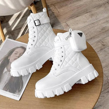 Load image into Gallery viewer, Punk Ankle Platform Motorcycle Boots Women Lace Up Chunky Heel Belt Buckle Pocket Shoes - www.eufashionbags.com