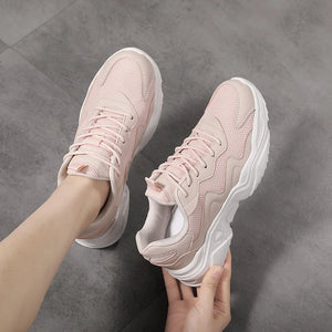 Women Mesh Lightweight Pink Platform Sneakers Lace-up Running Sports Shoes x65