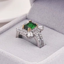 Laden Sie das Bild in den Galerie-Viewer, Silver Color Rings for Women Green Cubic Zirconia Geometry Ring Wedding Party Jewelry Gift