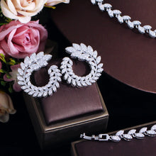 Laden Sie das Bild in den Galerie-Viewer, White Olive Leaf Cubic Zirconia Jewelry Sets for Women Wedding Party b01