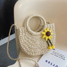 画像をギャラリービューアに読み込む, Hand woven Straw Rattan Half-Moon Beach Handbag Large Women Summer Crossbody Shoulder Bag a161