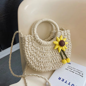 Hand woven Straw Rattan Half-Moon Beach Handbag Large Women Summer Crossbody Shoulder Bag a161
