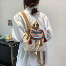 Carica l&#39;immagine nel visualizzatore di Gallery, Fashion Folk style Portable Small Bag Woven Shoulder Bag Niche Travel Women Straw Backpack a69