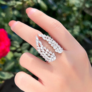 New Trendy Angel Wing Ring Bling Cubic Zirconia Open Cuff Adjustable Finger Ring b41