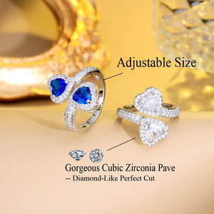 Bling Cubic Zirconia Double Heart Open Finger Rings for Women Cuff Jewelry b85