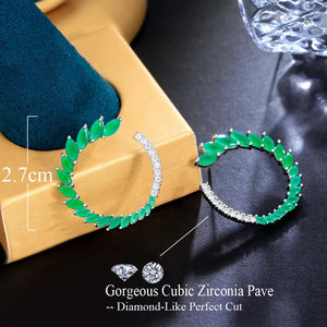 Fashion Green CZ Half Round Leaf Stud Earrings for Women b76