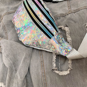 Holographic Fanny Pack Hologram Waist Bag Laser PU Leather Travel Banana Hip Bum Zip Waist Bags