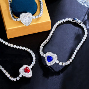 Round Bling Cubic Zircon Love Heart Shape Charm Bracelets for Women b63