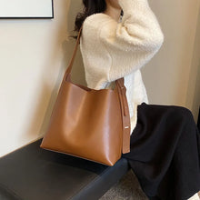 Carica l&#39;immagine nel visualizzatore di Gallery, 2 PCS/SET Solid Color Shoulder Bags for Women Leather Handbags Bucket Purses t73