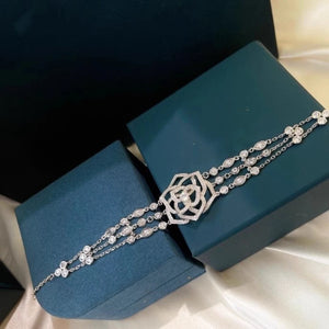 Luxury Hollow Camellia Flowers Bracelets for Women Silver Color Full Cubic Zirconia Chain Bracelet x55