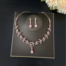 Laden Sie das Bild in den Galerie-Viewer, Luxury Wedding Bridal Purple Pink Crystal Necklace Earrings Jewelry Sets For Women