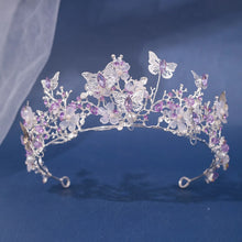 Load image into Gallery viewer, Baroque Silver Color Purple Crystal Butterfly Bridal Tiaras Crowns Headpiece e30