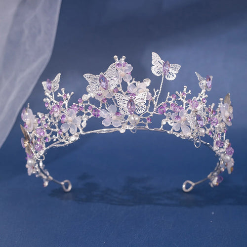 Baroque Silver Color Purple Crystal Butterfly Bridal Tiaras Crowns Headpiece e30