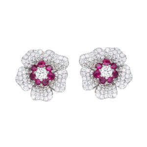 Aesthetic Flower Earrings for Women Luxury Paved Bright Red Cubic Zircon Wedding Earrings