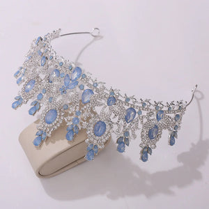 Luxury Pink Opal Royal Queen Wedding Crown Rhinestone Crystal Tiara Hair Jewelry a07