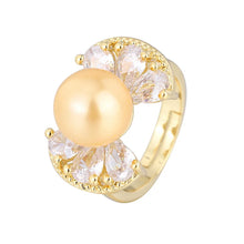Cargar imagen en el visor de la galería, 10mm White Pearl Bowknot Couple Rings Adjustable Jewelry Sets for Women Wedding Charms Accessory